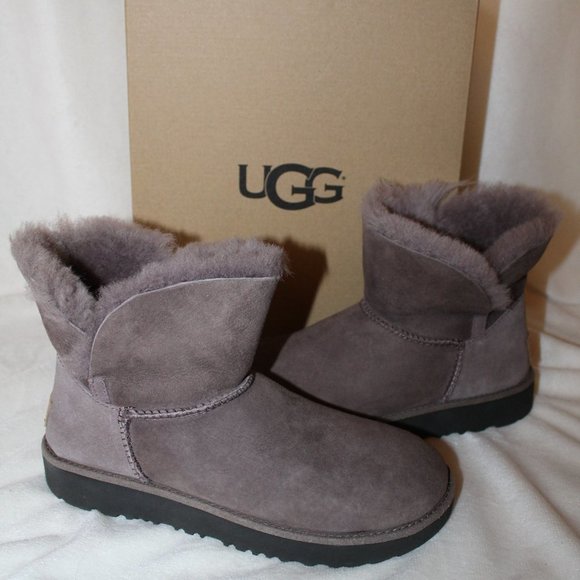 NIB UGG MINI SUEDE SHEARLING BOOTS GRAY 6 - Picture 1 of 9